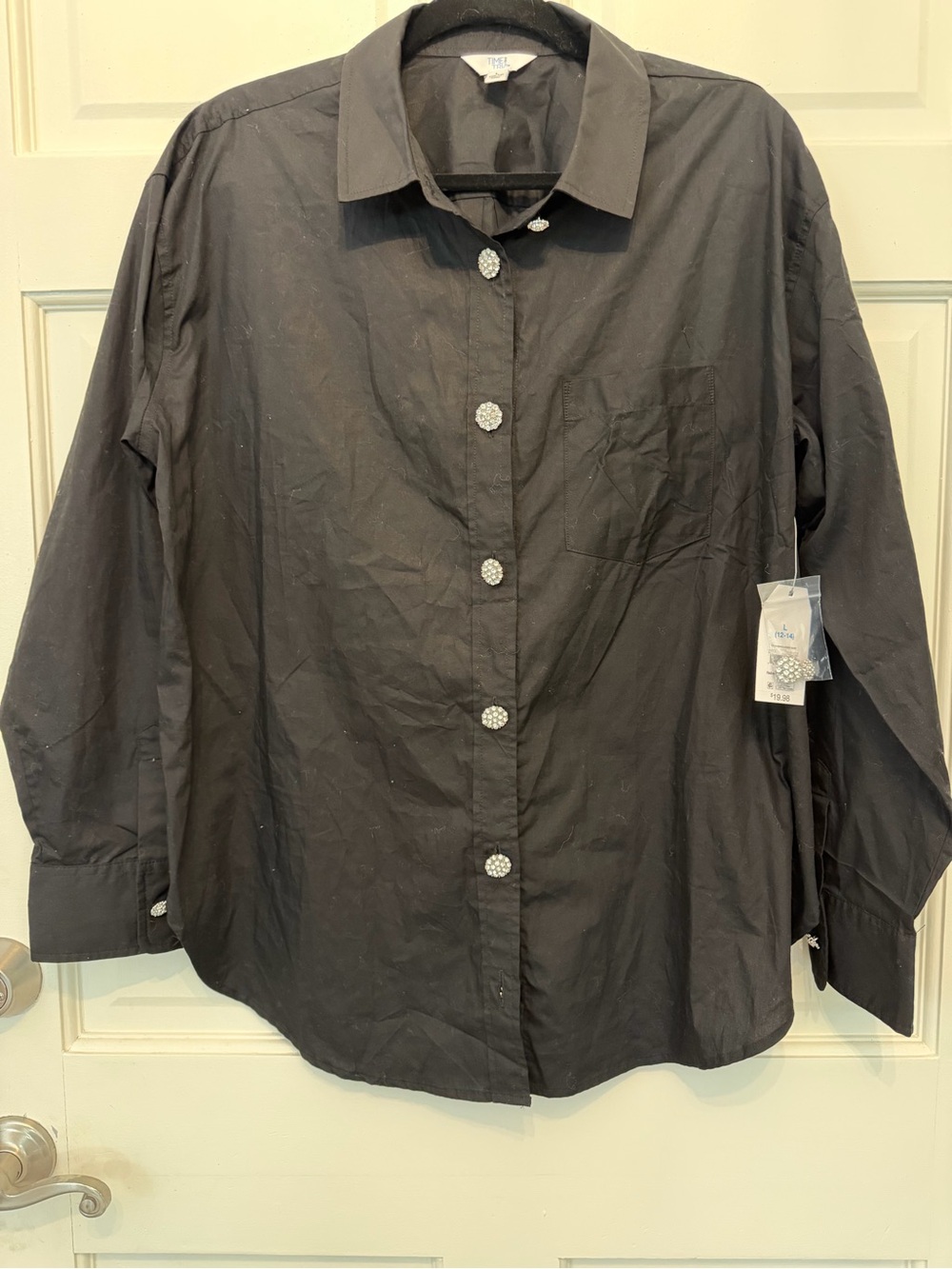 NWT Classic Black Button-Down ladies Shirt with decorative buttons